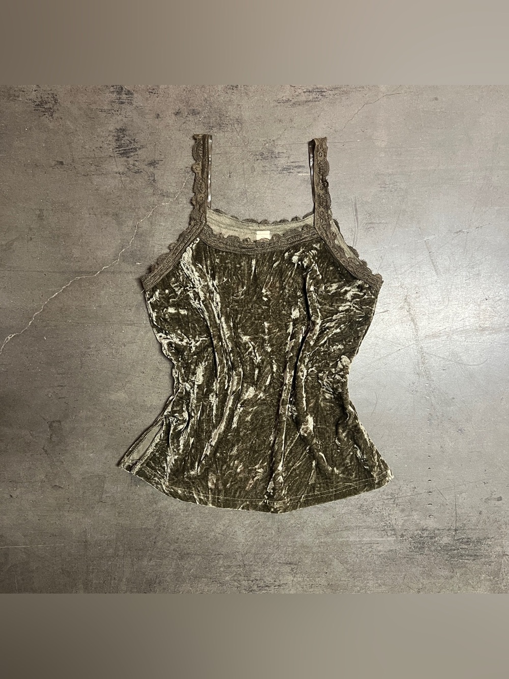 Paparazzi Olive Green Velvet Lace-Trim Cami